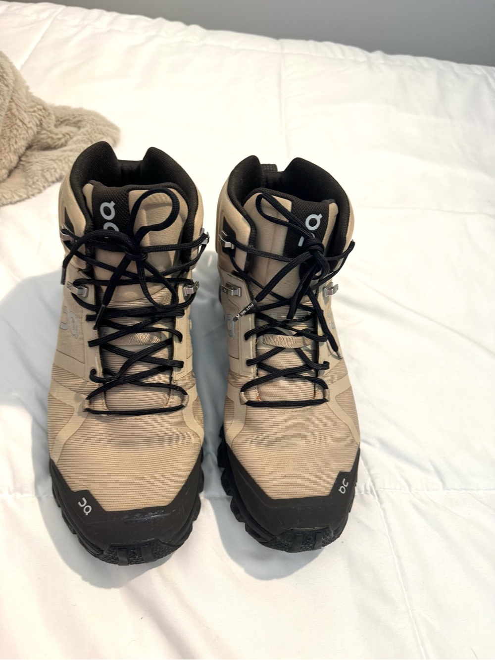 On Men's Beige/Black Trail Hiking Boots - Rugged Support